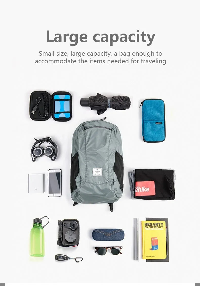 Backpack 18L Black Ultralight Outdoor Waterproof Folding Backpack for Men Women‘s Bag Camping Hiking Shoulder Bag