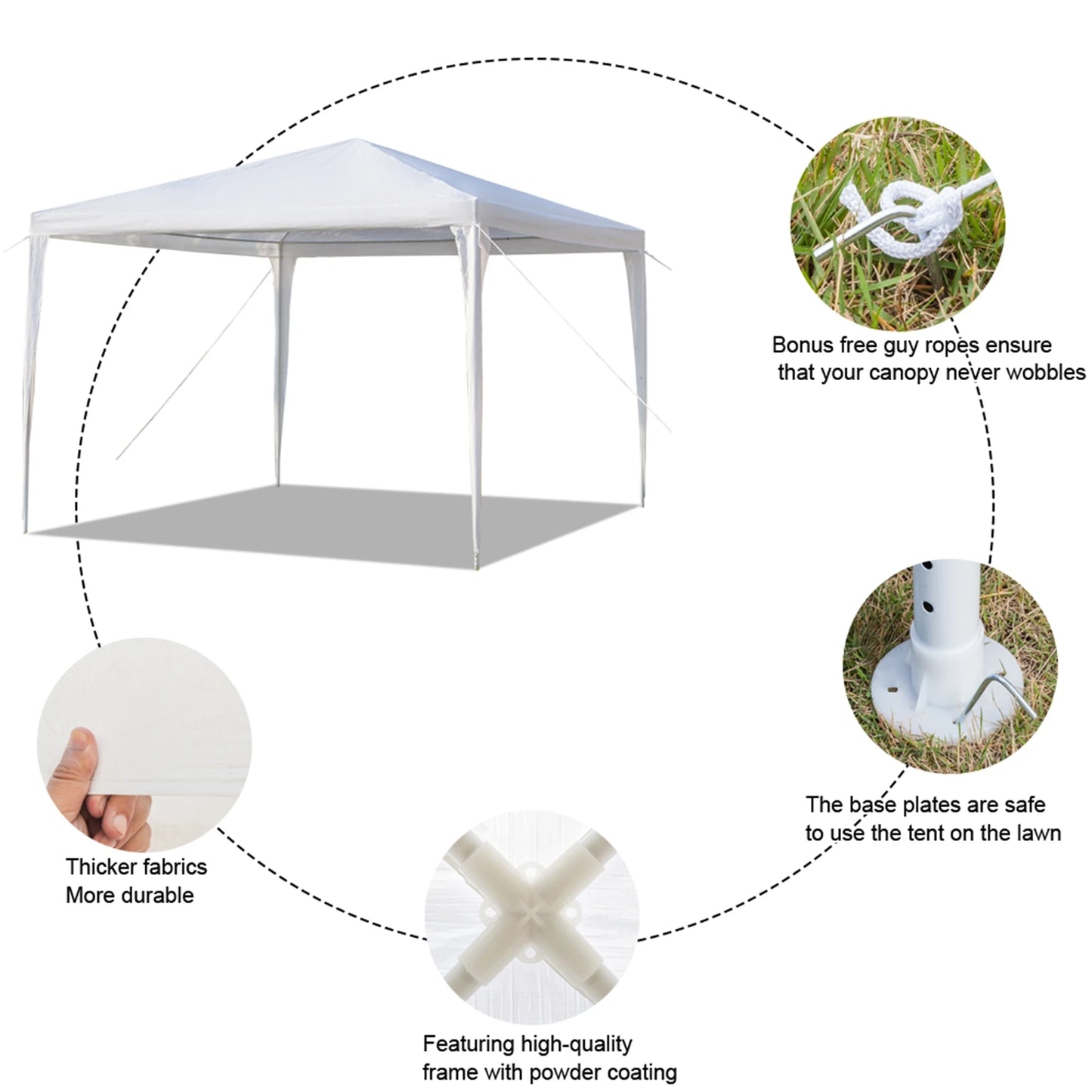 3 x 3 m Waterproof Tent with Spiral Tubes PE Cloth Iron Frame Outdoor Party Wedding Gazebo Heavy Duty Easy Setup White