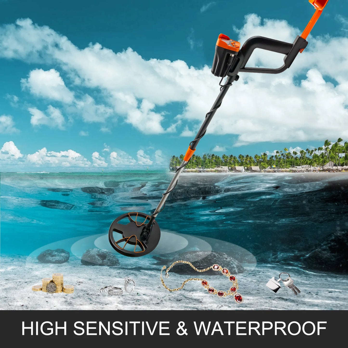 Metal Detector Waterproof Disc Underwater Underground High Accuracy Sensitive LCD Display Humanity for Adults Children