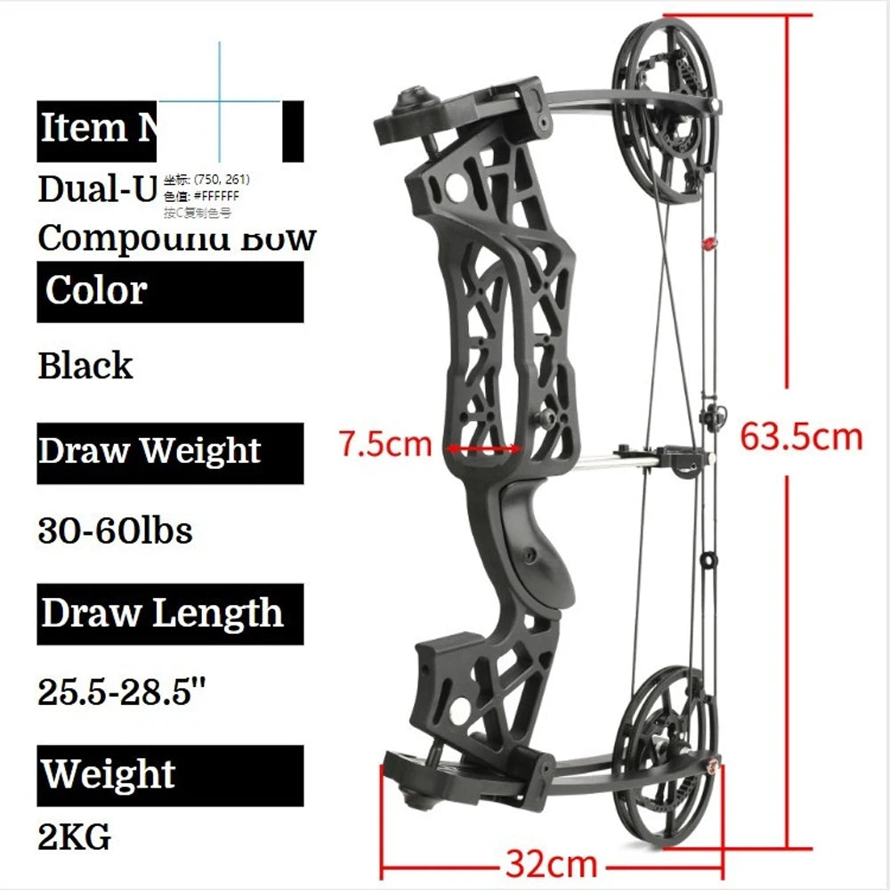 Dual-use Compound Bow Set 40-65Ibs Aluminum Alloy Riser Left/Right Handed for Archery Outdoor Hunting Shooting Training Adults