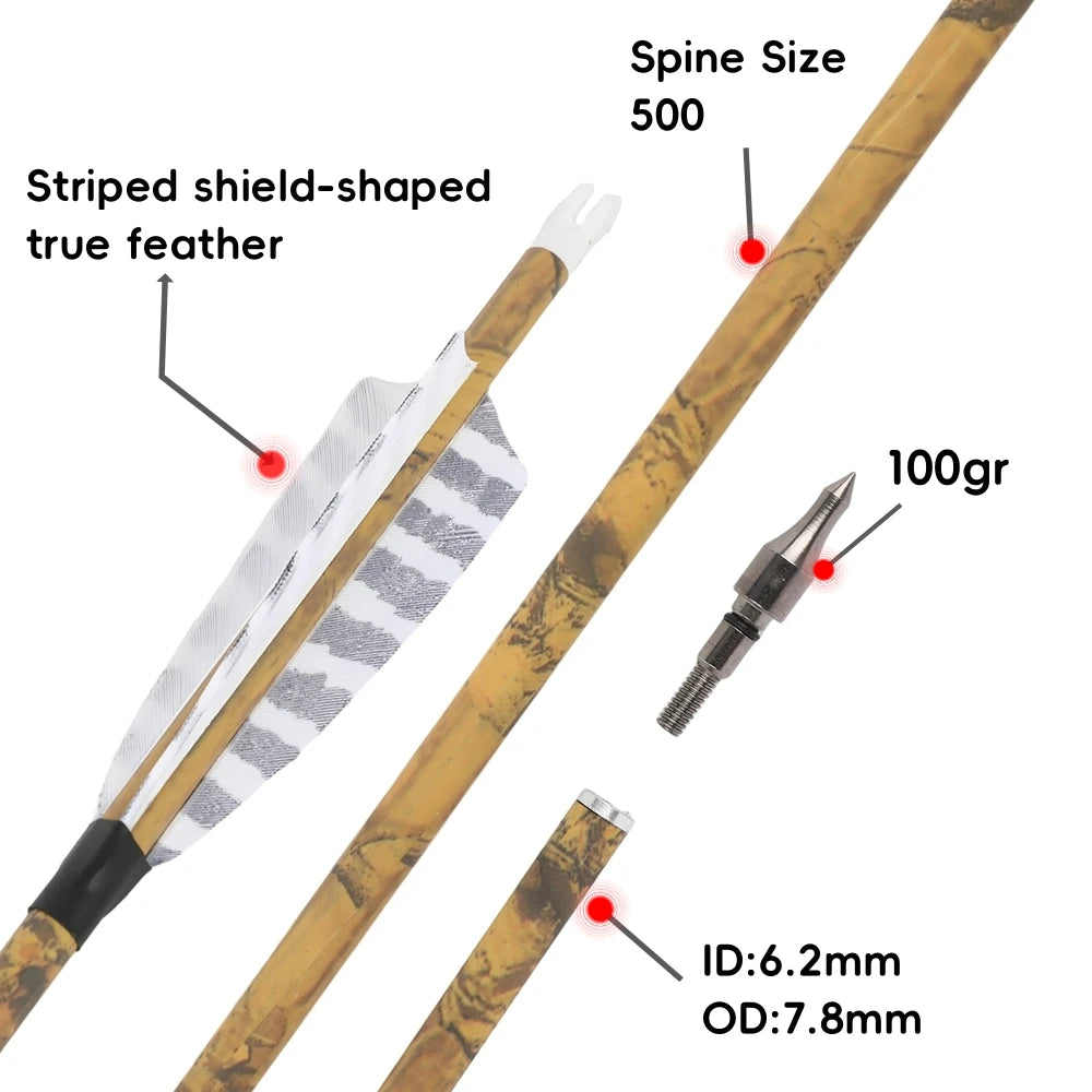 Mixed Carbon Arrows 30 Inch Spine 500 with Turkey Feathers for Compound Recurve Traditional Bow Target Shooting Practice