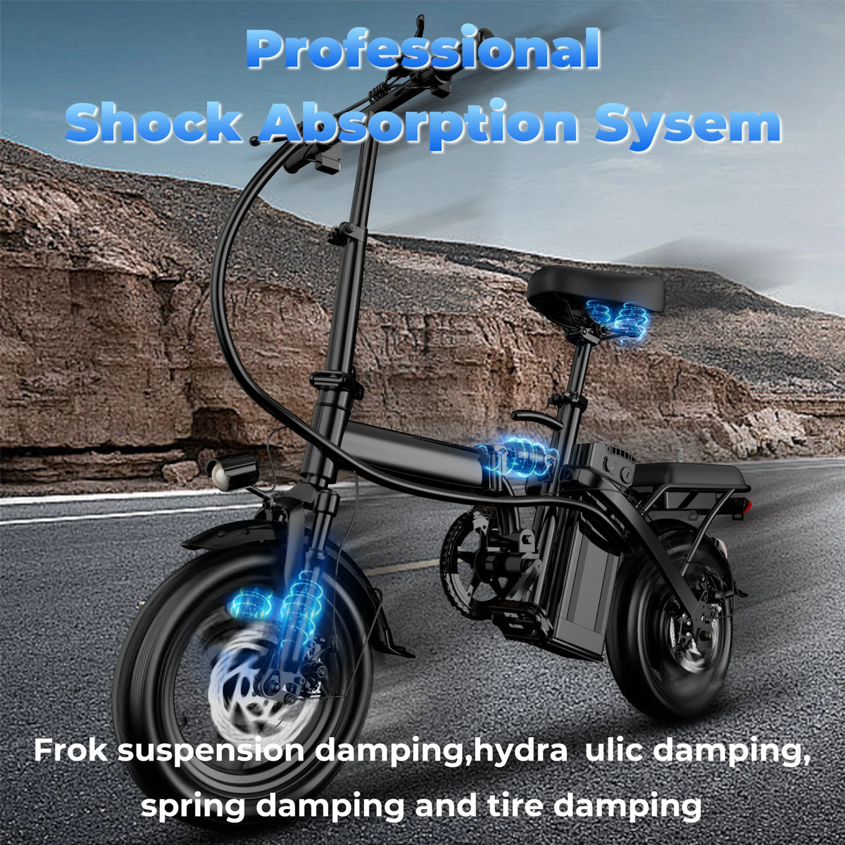 500W Adult Electric Bike, 20 MPH, 48V 10.4Ah Removable Battery, 14 Inch Folding Electric Bike, Multi-Shock Absorption