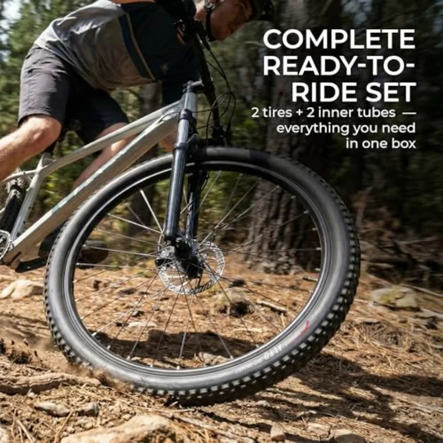 Knobby 26 inch Bike Tires 2X 26 inch Bike Tube 50-559 - Pair 26x1.95 Bike Tire - Mountain Tires Kevlar - 26" Wheelset for El