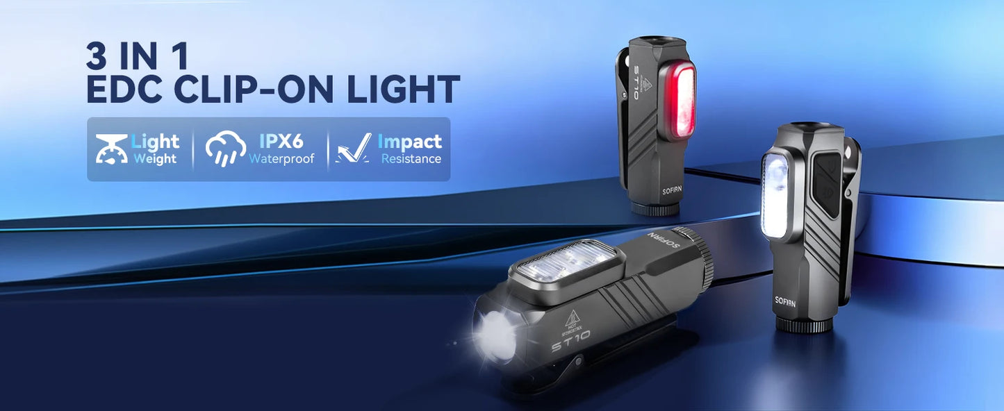 SOFIRN Mini ST10 1000LM EDC Flashlight USB C 14500 Rechargeable with Red Light 660NM Magnetic Tail & clip Dual Switch Torch