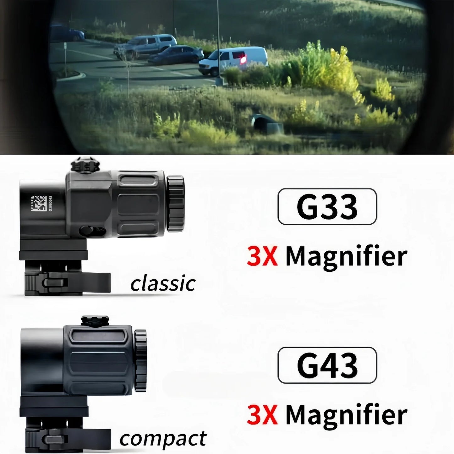 Tactical G33 G43 G45 Sight Fixed 3X 5X Magnifier Scope with Quick Disassembly and Flipping for Airsoft Hunting
