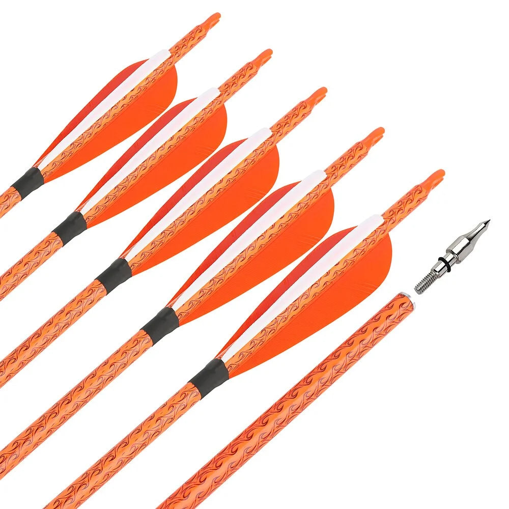 Mixed Carbon Arrows 12pcs 31.5" Spine 500 ID 6.2mm OD 7.8mm with 4" Turkey Feather and 100Grain Arrowheads for Compound Recurve Bow Hunting Shooting Target Practice Durable Archery Accessories