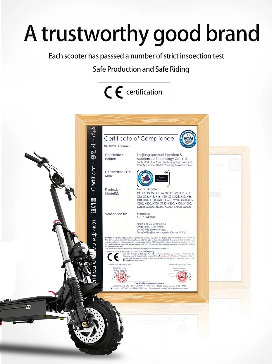 60-85KM/H Fast Electric Scooter for Adults, 1200W-6000W High Power E Scooter Single/Dual Motor, 48V 52V 60V 72V Long Range 40-100KM, 10Ah-30Ah Battery, 11 Inch Off Road Fat Tire All Terrain Electric Scooter with Dual Suspensi