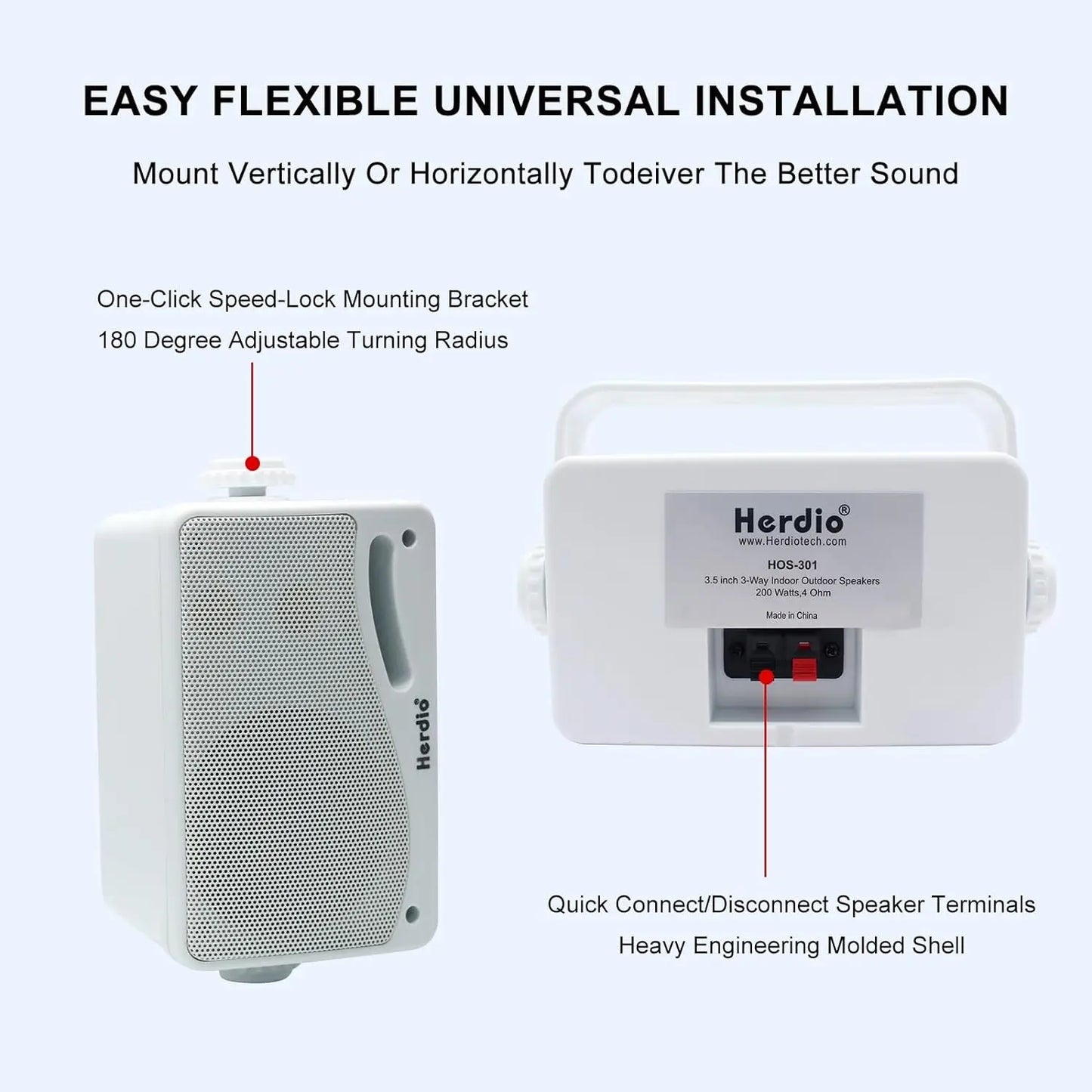 3.5'' 2PCS Passive Outdoor Speakers Wired Waterproof 200W 3 Way Premium Mountable Wall Mount Speakers With Superior Sound