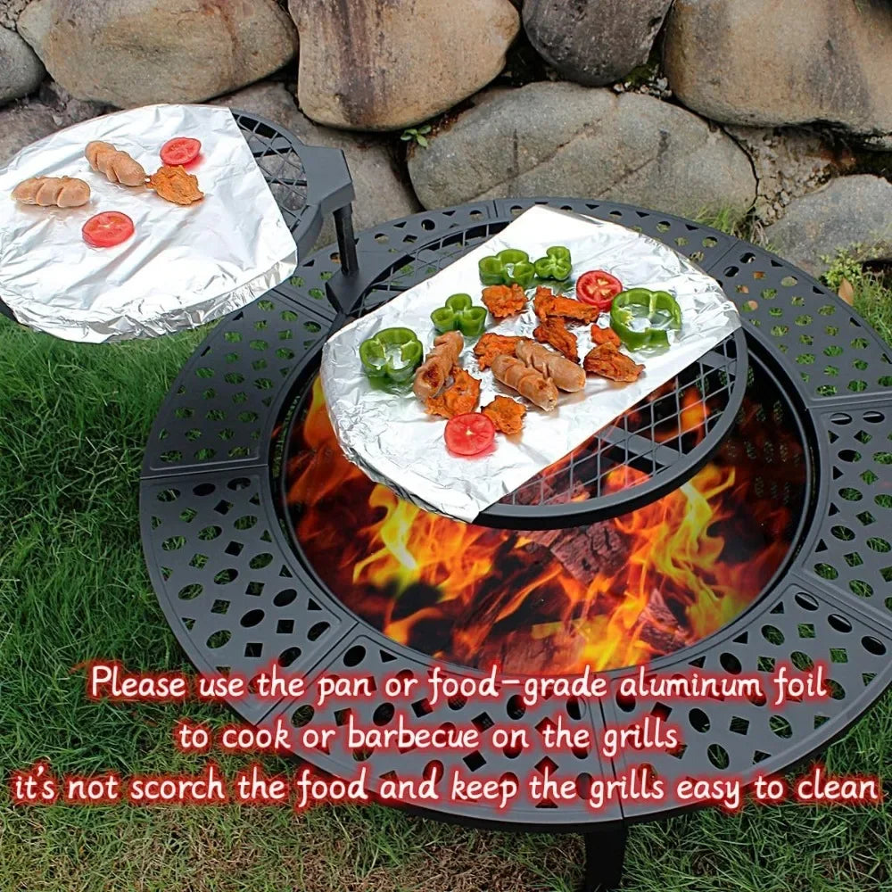Fire Pit with 2 Grills, Wood Burning Fire Pits for Outside with Lid, Poker and Round Waterproof Cover, BBQ& Outdoor Fire