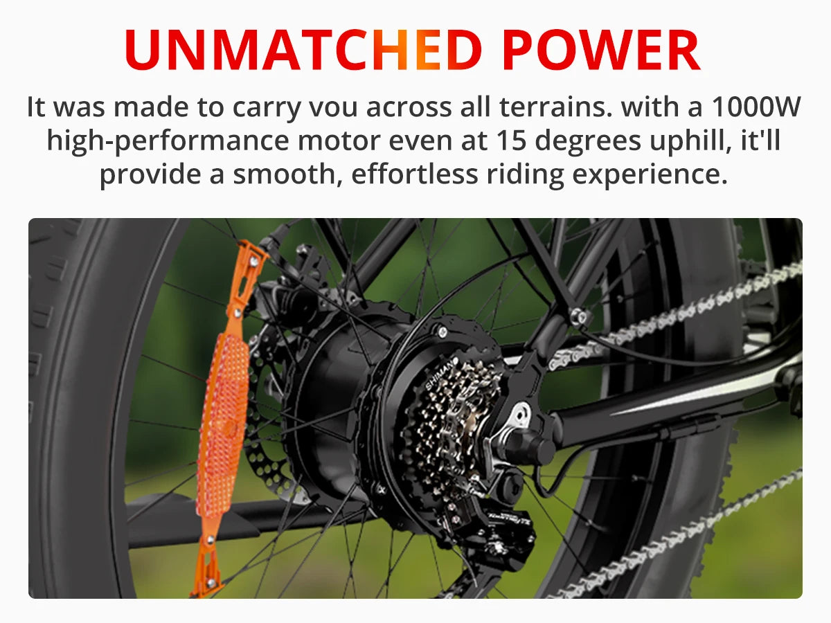 Electric Bike EB26 Adults Electric Bicycle Peak 1500W 48V 15AH e bike 26" Fat Tire Mountain Bike 31mph  Electric Dirt Bike