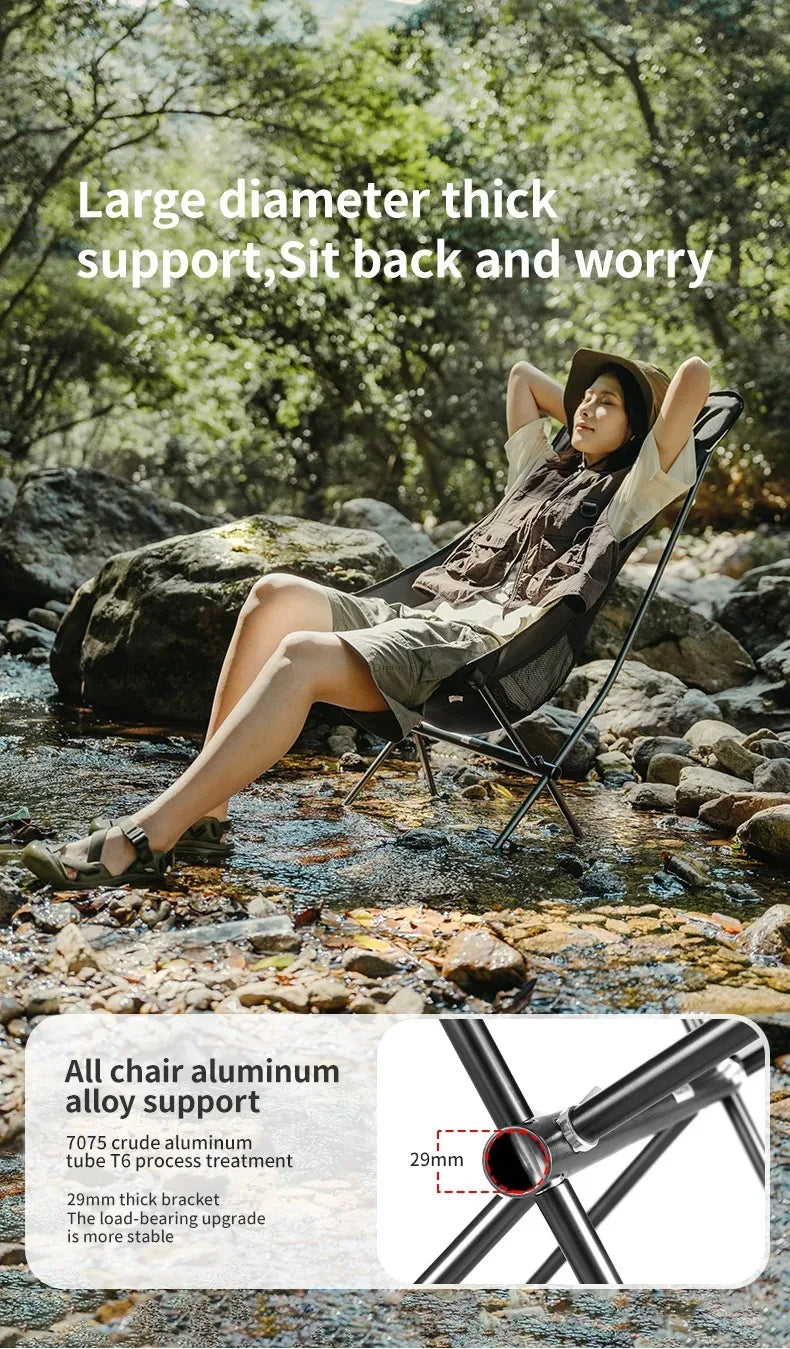 Ultralight Folding Chair L04 150kg Load Capacity for Fishing Picnic Outdoor Hiking Moon Chair Portable Relax Chair