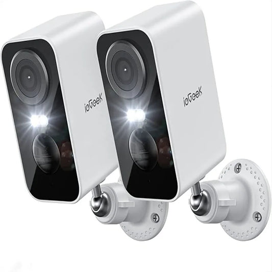 2 PCS 2K Wireless WiFi Surveillance Camera with Battery, Night Vision,Colour and AI & PIR Motion Detection,Outdoor/Indoor