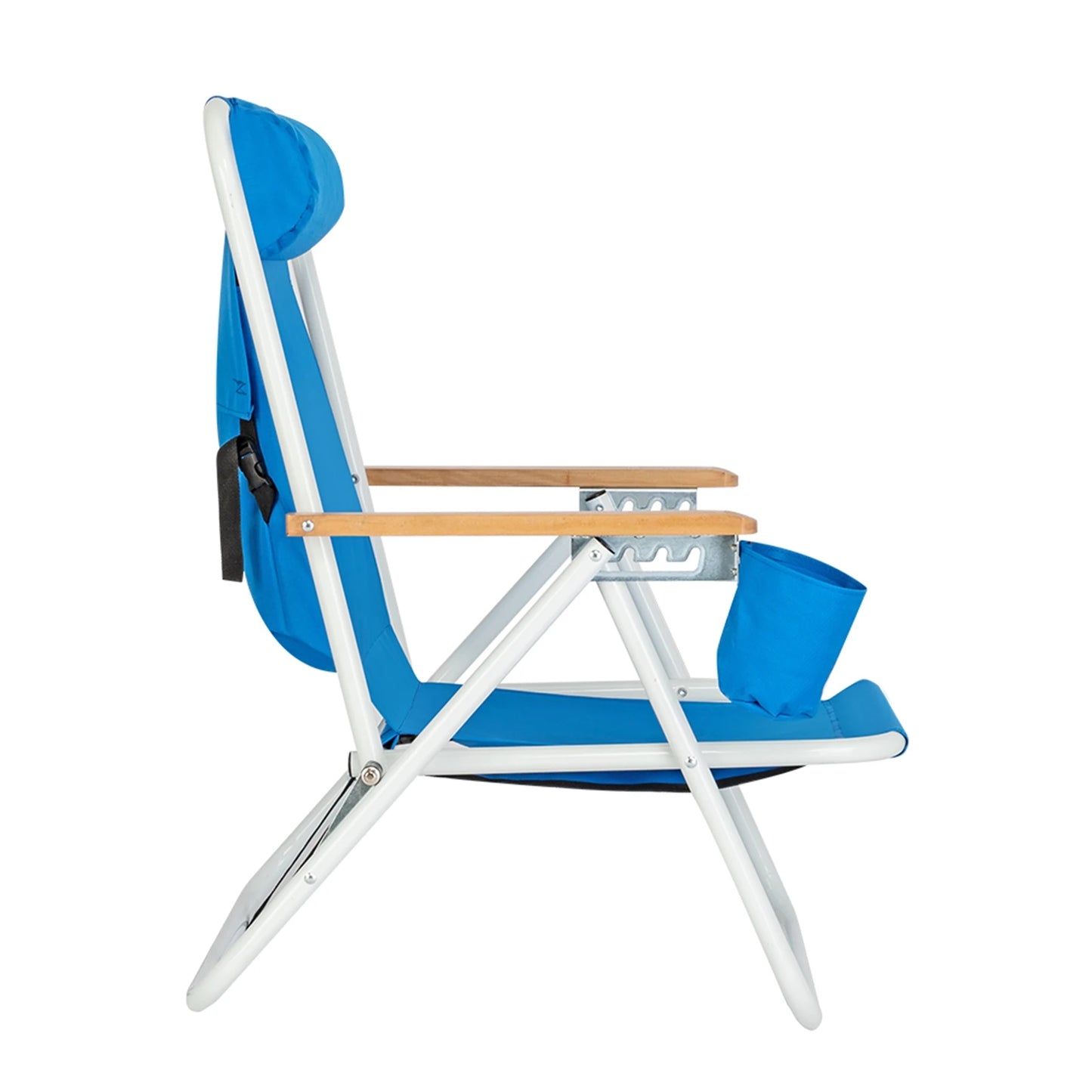 Portable High Strength Beach Chair with Adjustable Headrest Foldable Outdoor Camping Chair 600D Fabric Cup Holder Heavy Blue
