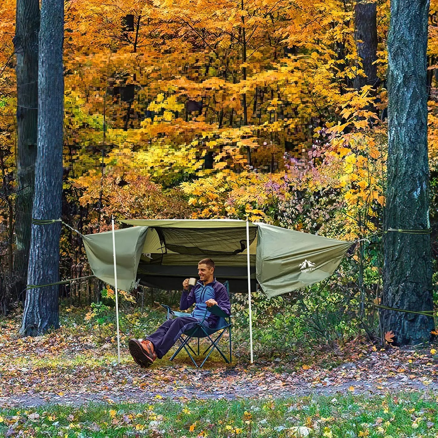 Flat Lay Hammock Tent with Mosquito Net Waterproof Rainfly Storage Room
