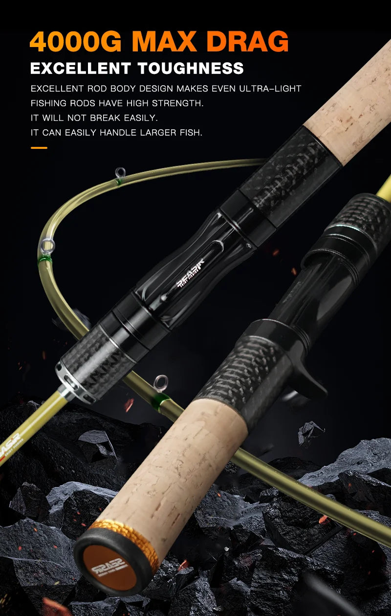 Silent Stream Spining Baitcasting Fishing Rod Carbon Fiber UL Power 1.53/1.65M Spinning Casting Lure Rods 4 Sections