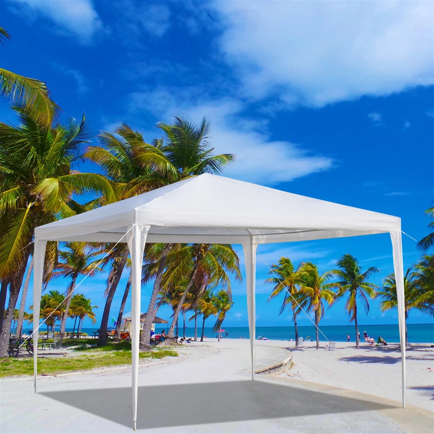 3 x 3 m Waterproof Tent with Spiral Tubes PE Cloth Iron Frame Outdoor Party Wedding Gazebo Heavy Duty Easy Setup White