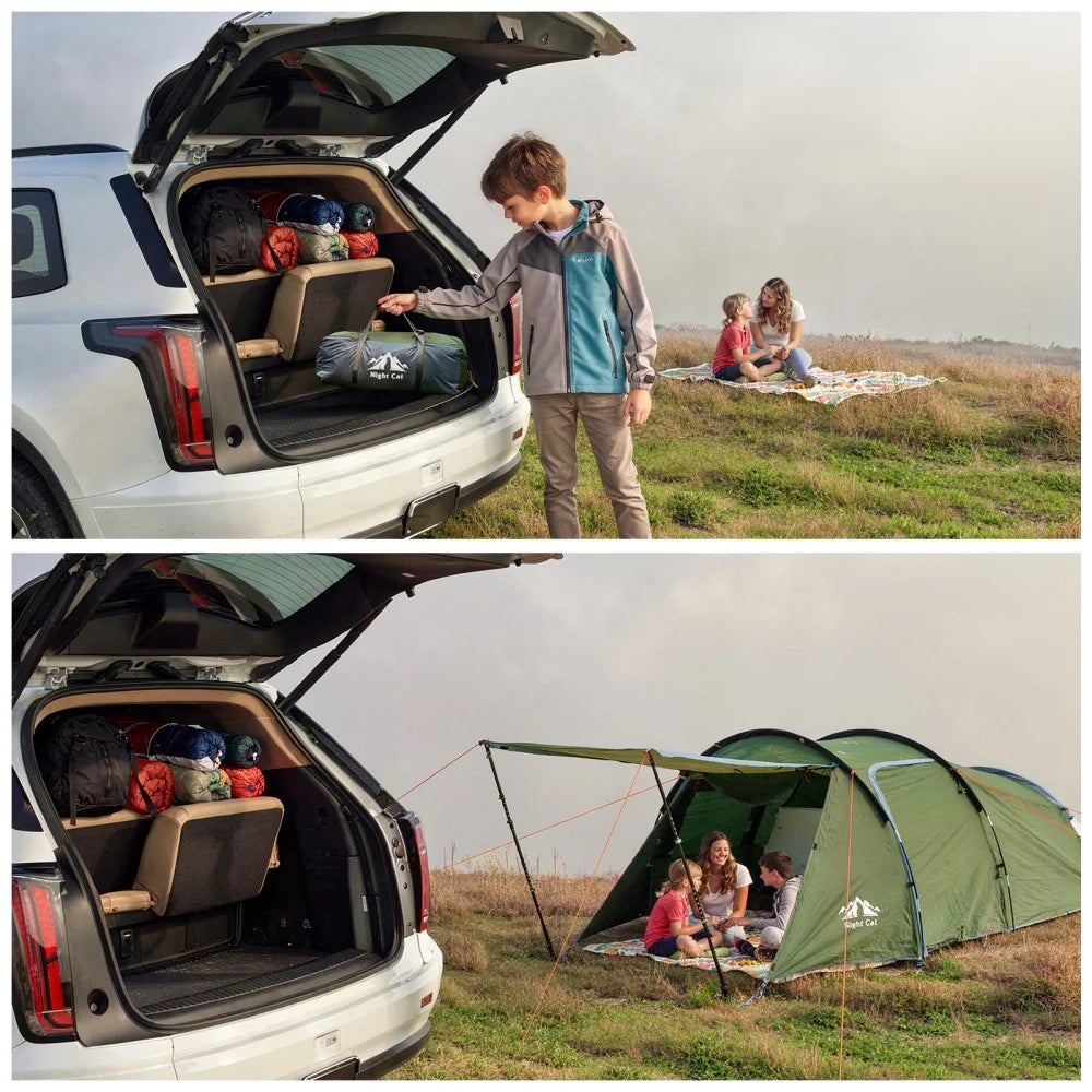 4 Person Tent with Porch: Portable Family Camping Tent Waterproof Tunnel Tents for Camping Outdoor Adventure