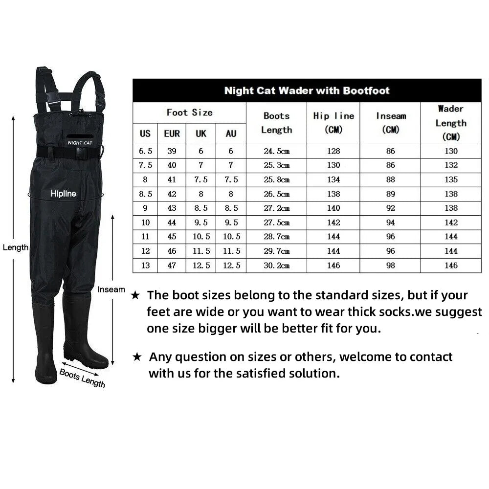 Waterproof Fishing Waders: Hunting Chest Waders with Bootfoot and Belt For Man Woman Fishing Washing Farming Working Breathable, Lightweight, Black  Sizes 6.5–13