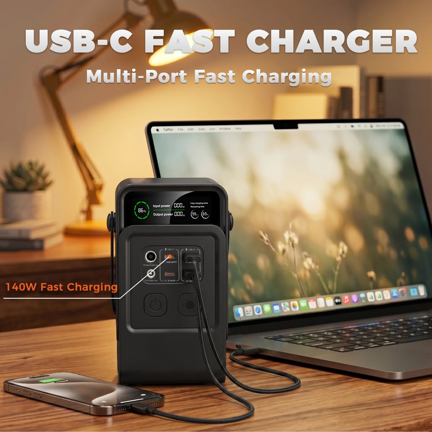 200W Power Station Camping 192Wh Lifepo4 Power Bank 60000mAh Portable Charger Battery Emergency Power USB TYPE-C Port