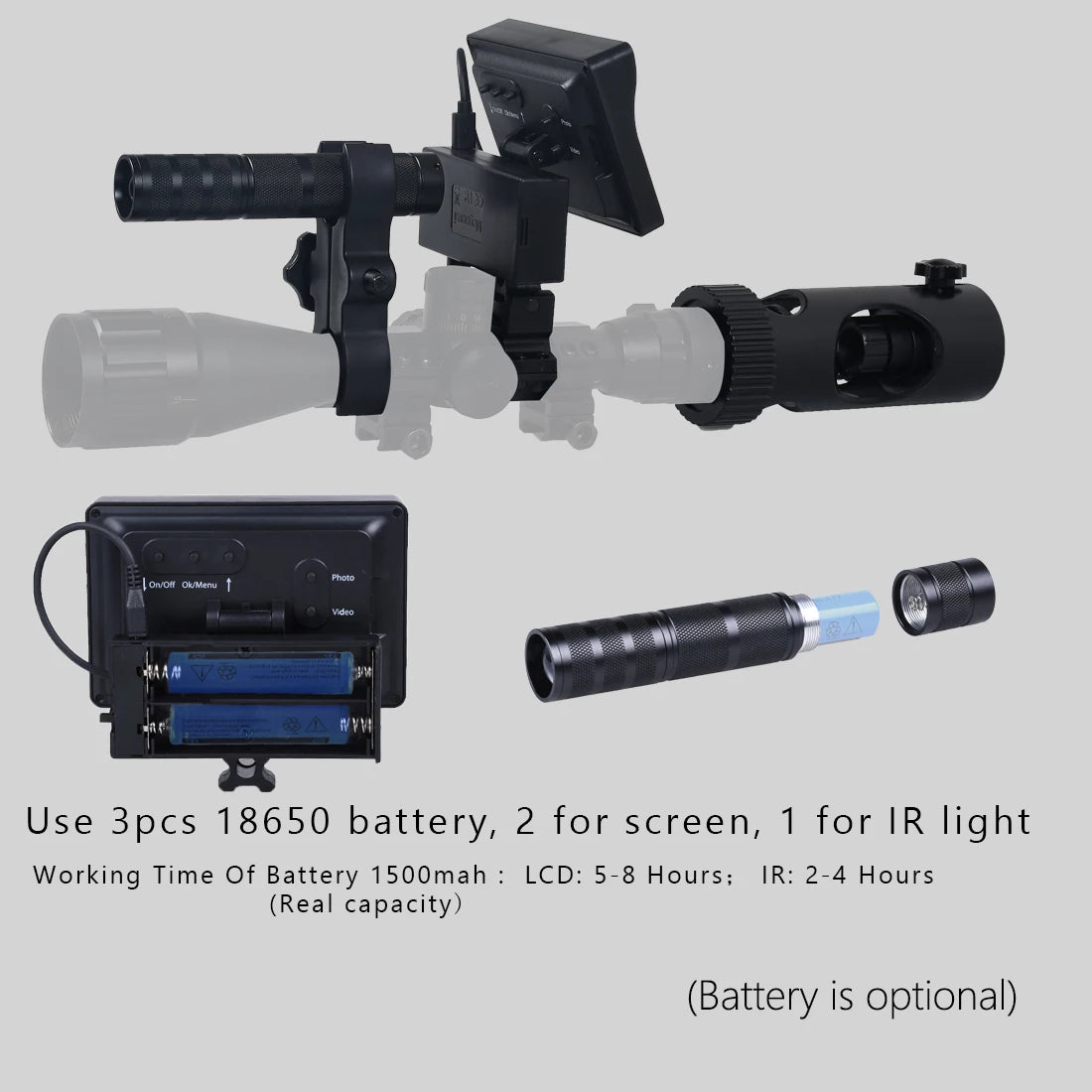 Digital Night Vision Riflescope 850nm Infrared Scope Camera HD 720P Video/Photo Recording with 4.3 inch Screen for Night Hunting