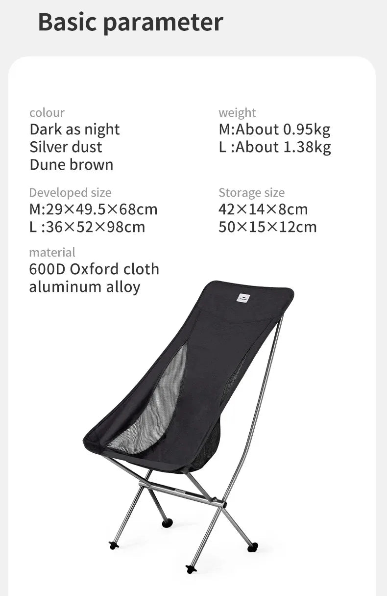 Ultralight Folding Chair L04 150kg Load Capacity for Fishing Picnic Outdoor Hiking Moon Chair Portable Relax Chair