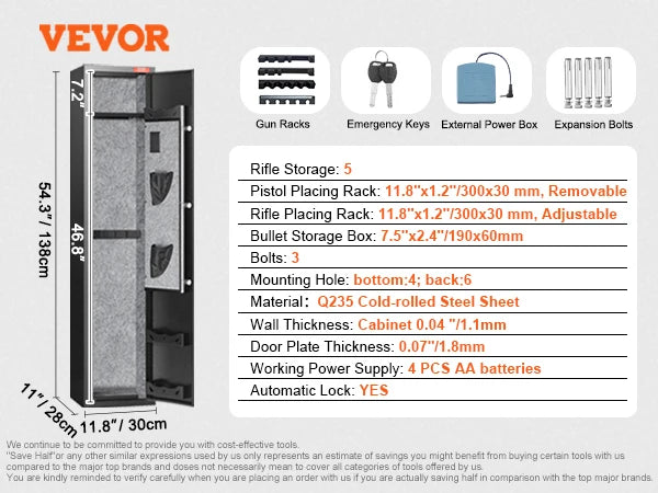 3-8 Rifles Gun Safe with Digital Keypad & Lock Gun Storage Cabinet with Removable Storage Shelf for Home Long Gun Pistols