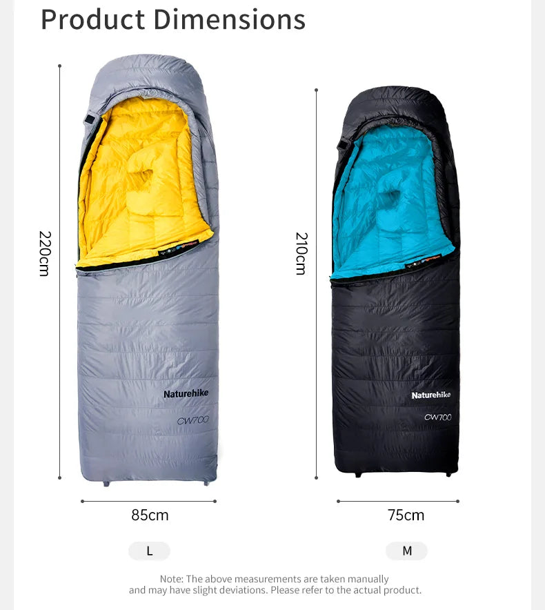 CW700 Sleeping Bag Ultralight Down Sleeping Bag for Adults Outdoor Winter Warm 650FP Duck Down Envelope Sleeping Bag