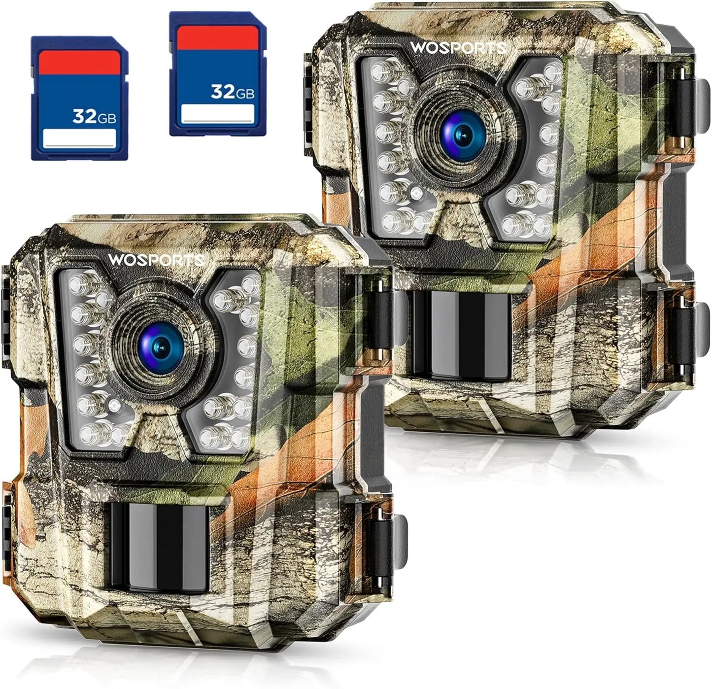 Mini Trail Camera 2 Pack 24MP 1080P HD Game Cam with 32GB SD Cards Waterproof Night Vision Outdoor Wildlife Monitoring