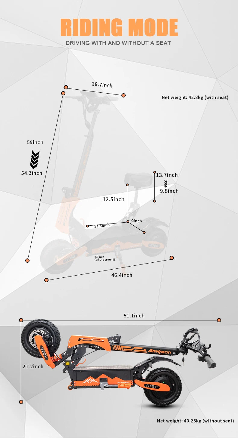 GT08 Adult Electric Scooter 5600W Motor Top Speed 46MPH, 60V27AH, 11 Inch Off-Road Tires Sport Commuter Folding EScooter