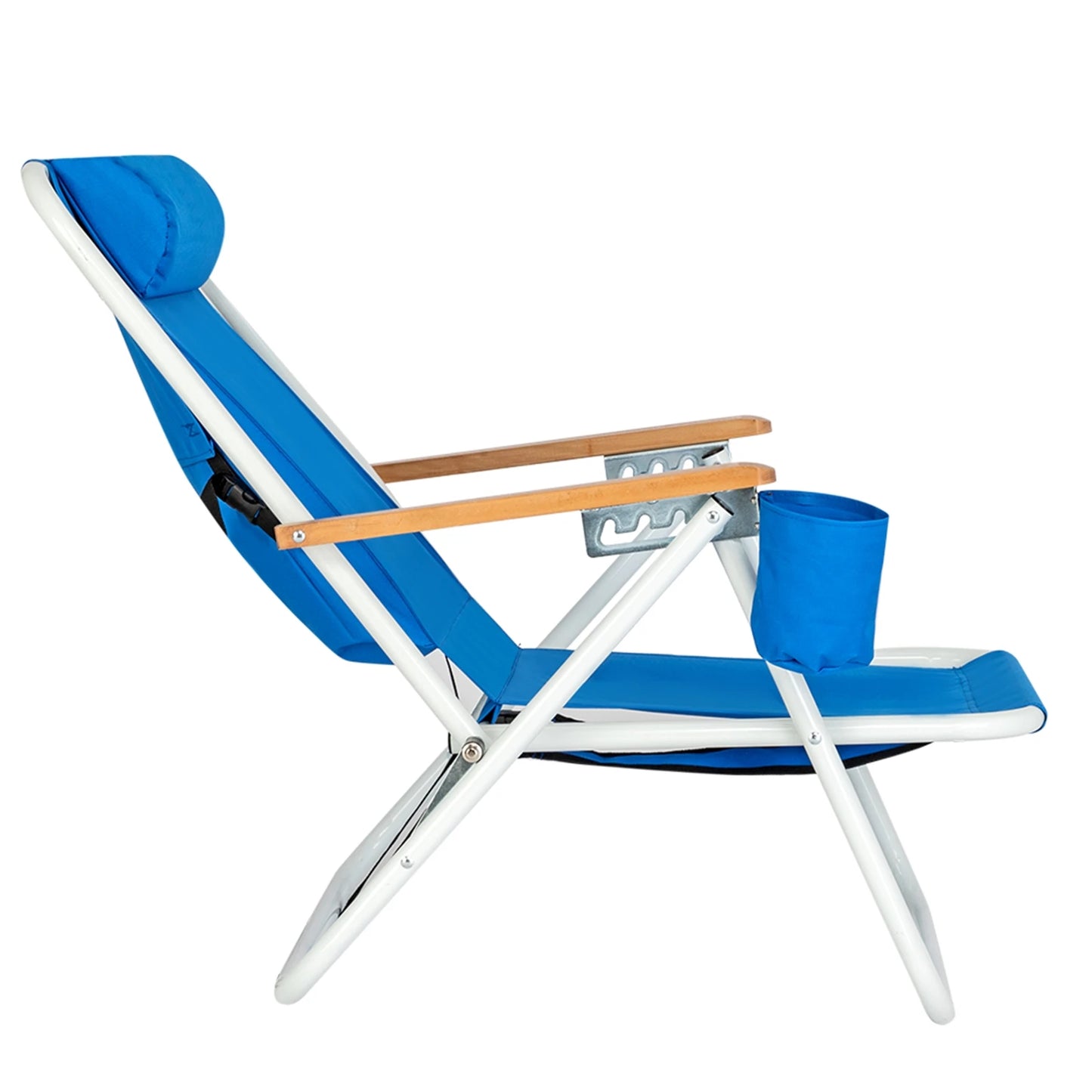 Portable High Strength Beach Chair with Adjustable Headrest Foldable Outdoor Camping Chair 600D Fabric Cup Holder Heavy Blue