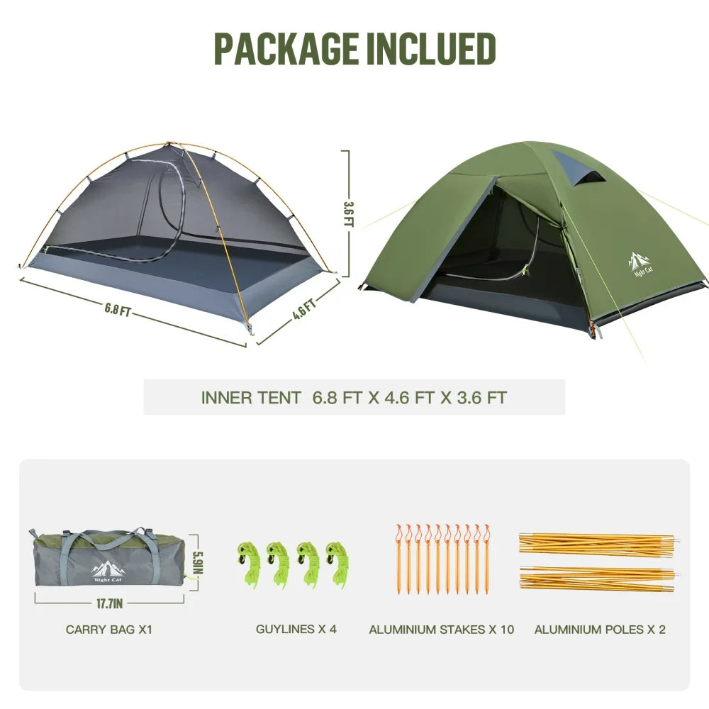 2-Persons Backpacking Tent: Waterproof Lightweight Camping Tent for Two People Hiking Outdoor Mountain with Aluminum Poles and Rainfly