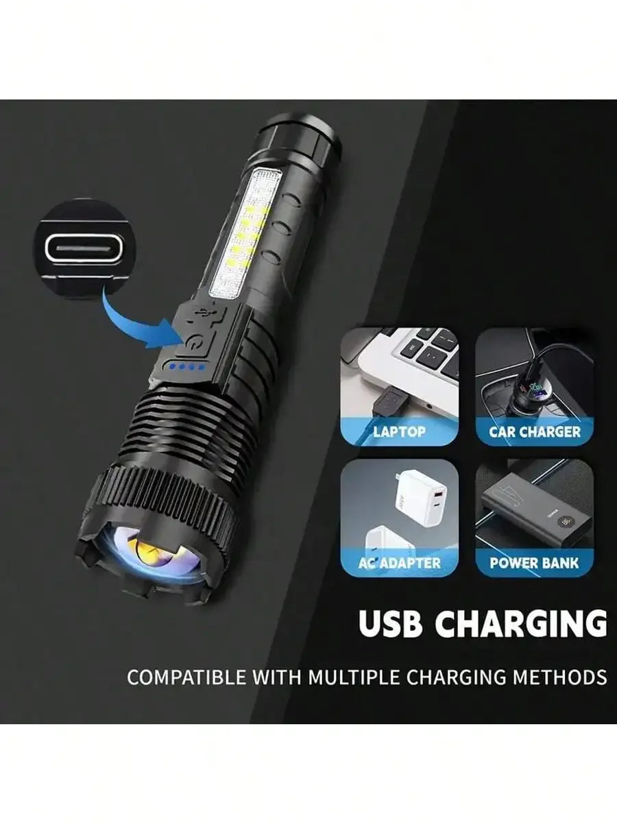 2PCS Tactical Flashlight 2500 Lumens - USB C Rechargeable, 7 Modes Super Bright LED Flashlight For Camping, Hiking