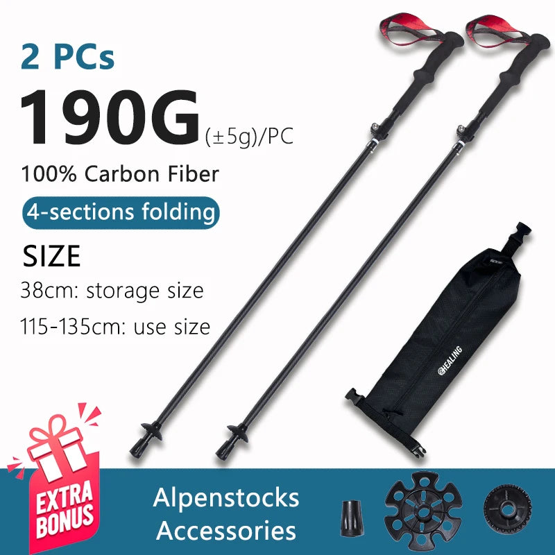 Ultralight Carbon Fiber Trekking Poles Outdoor Hiking Cane Folding Telescopic Nordic Mountain Climbing Pole Walking Stick