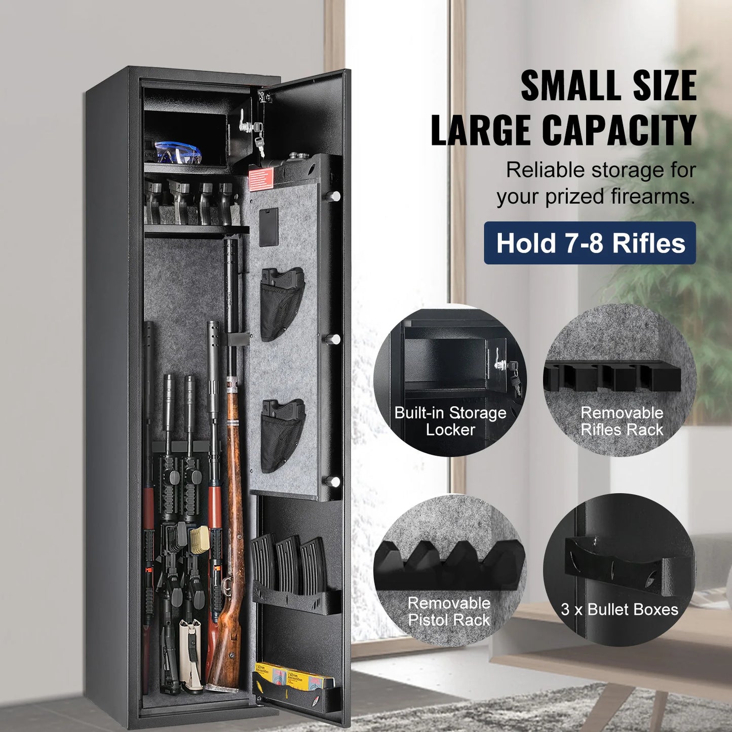 3-8 Rifles Gun Safe with Digital Keypad & Lock Gun Storage Cabinet with Removable Storage Shelf for Long Gun Pistols