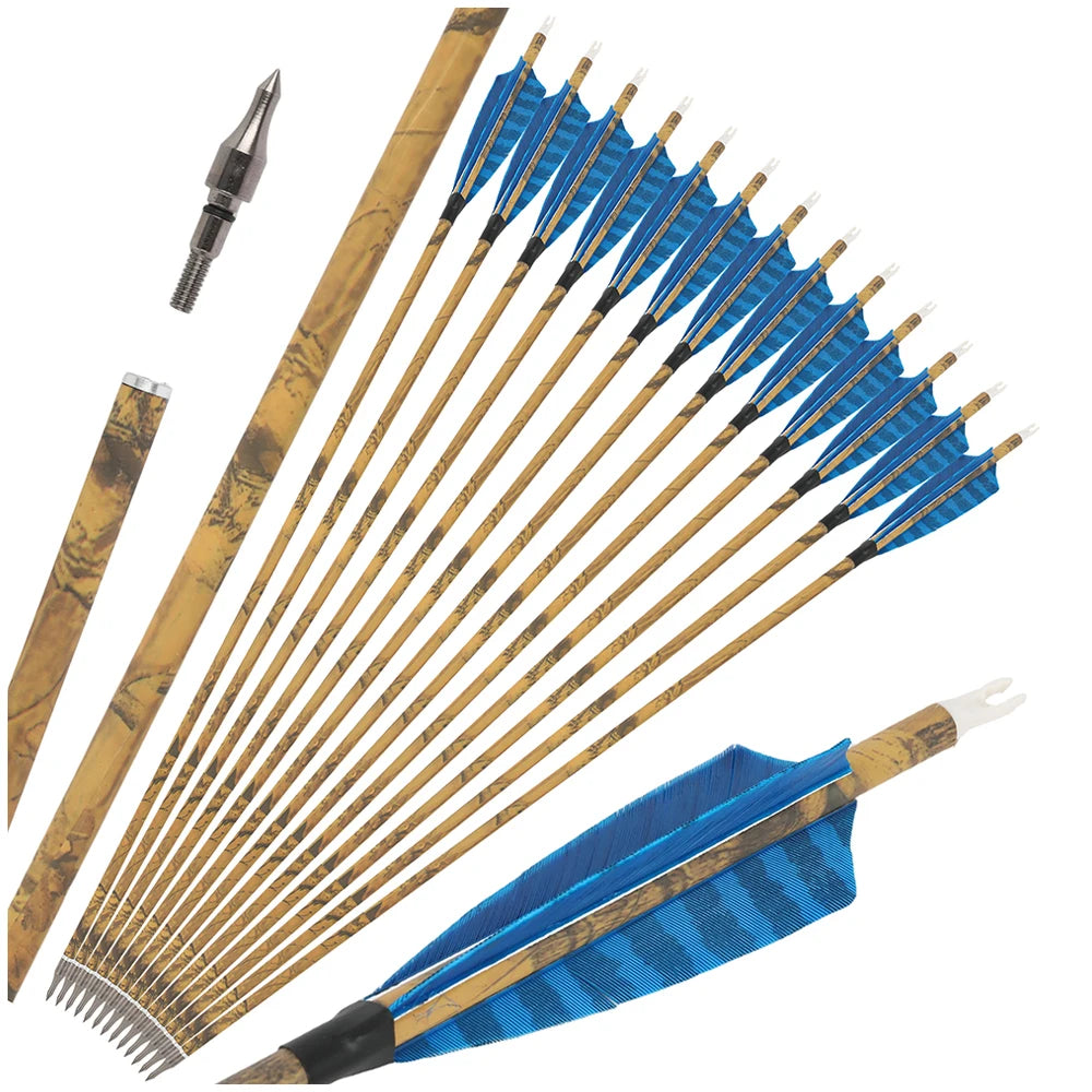 Mixed Carbon Arrows 30 Inch Spine 500 with Turkey Feathers for Compound Recurve Traditional Bow Target Shooting Practice