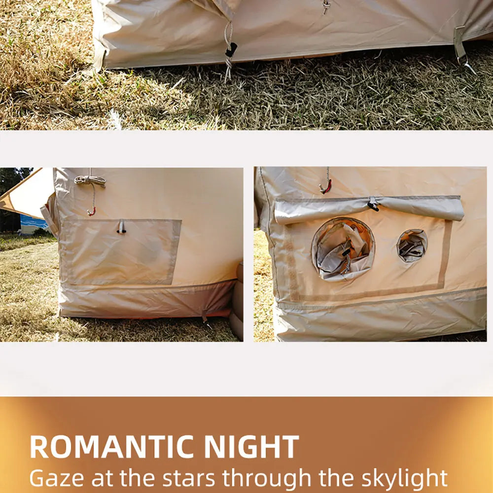 Camping Inflatable Tent for Family, PVC Skylight Air Tube, Camp Base Tents, 12 Square Meters, Large Space, 6-8 Person