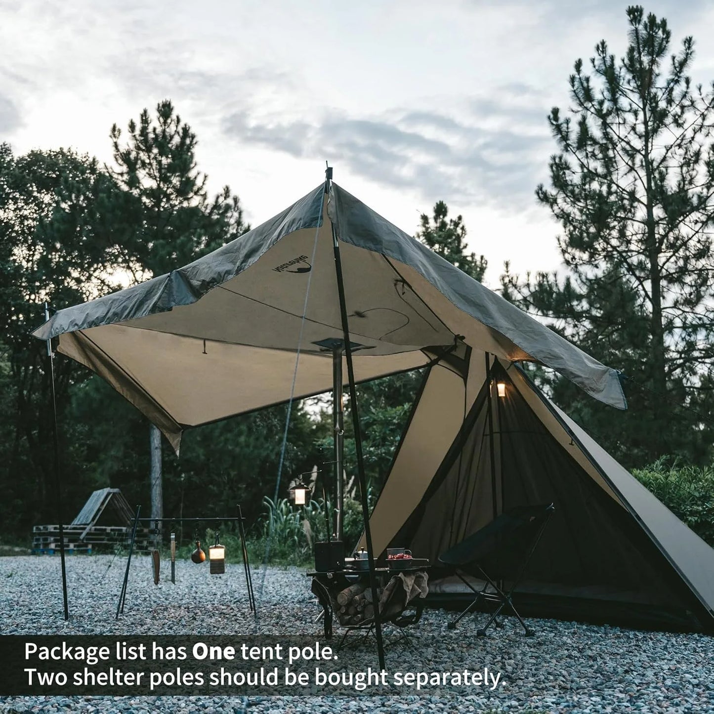 Camping Tent with Chimney Window 2-4 Person Outdoor Ultralight Tipi Teepee Tent Pyramid Double Layer Flame-retardant