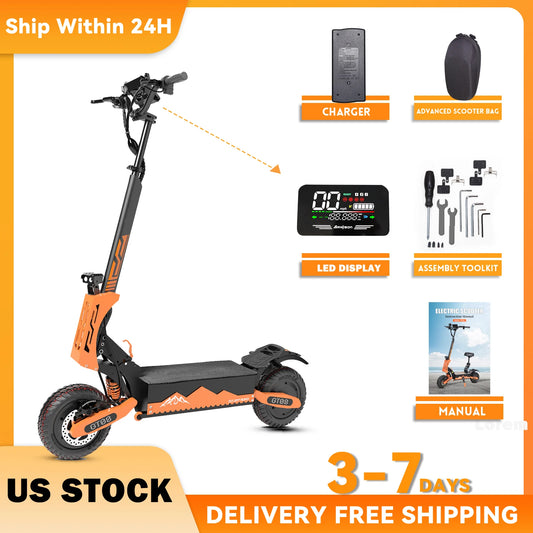 GT08 Adult Electric Scooter 5600W Motor Top Speed 46MPH, 60V27AH, 11 Inch Off-Road Tires Sport Commuter Folding EScooter
