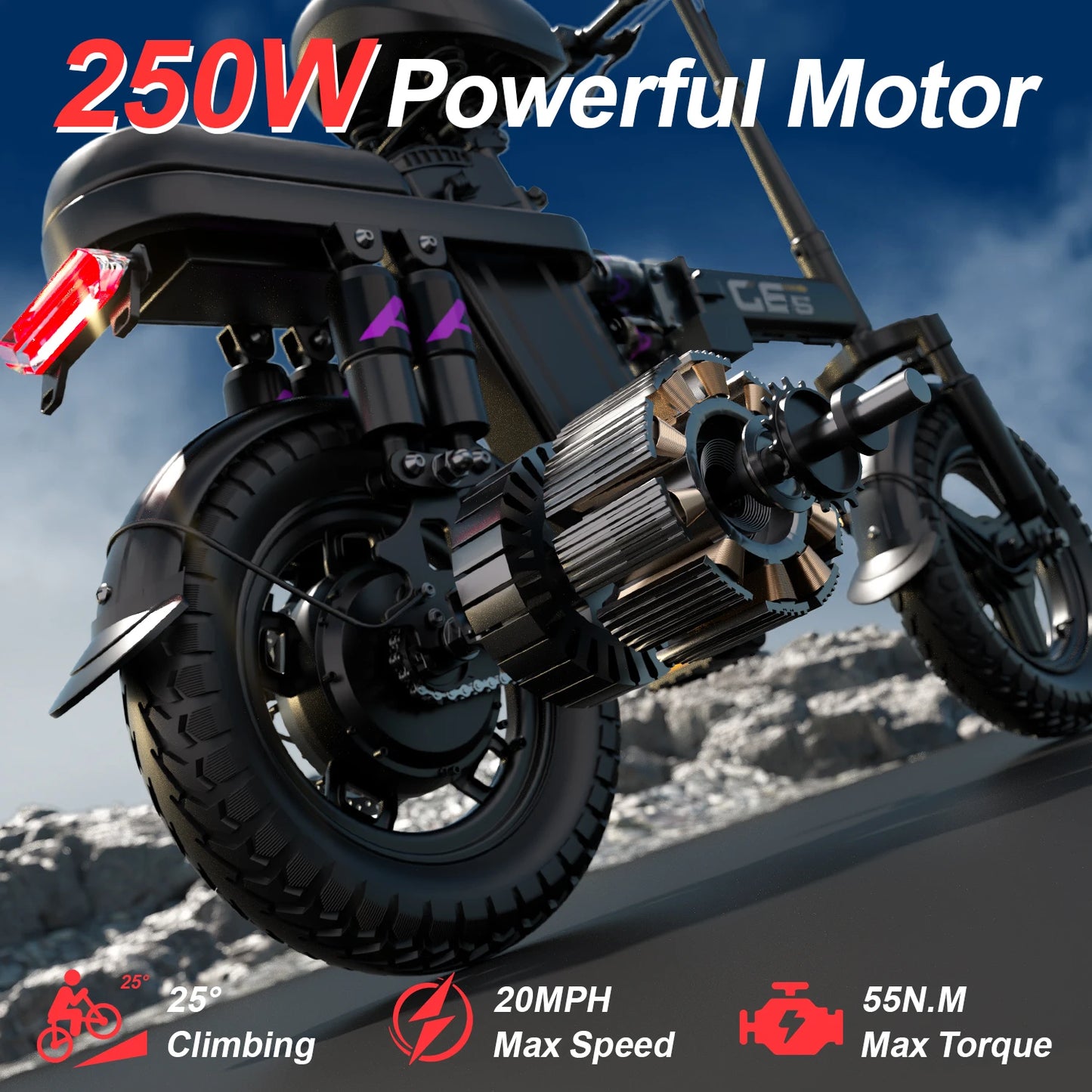 GE5 48V 15AH Battery EBike 30+MPH 250W Folding Electric Bike 30 Miles Max Range Electric Bike for Adults 14" Fat Tire