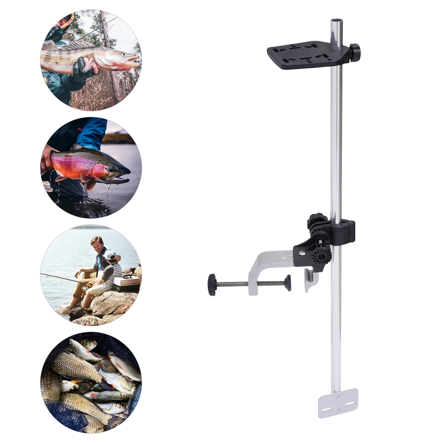Portable Fish Finder Mount, Universal Fish Finder Bracket w/360° Adjustable Rotatable Transducer Pole Mount for Boat Canoes