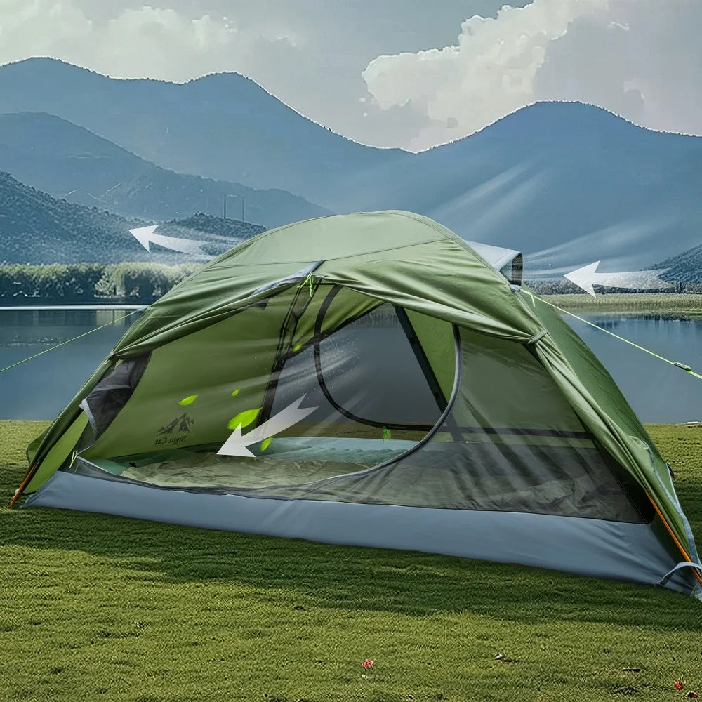 2-Persons Backpacking Tent: Waterproof Lightweight Camping Tent for Two People Hiking Outdoor Mountain with Aluminum Poles and Rainfly