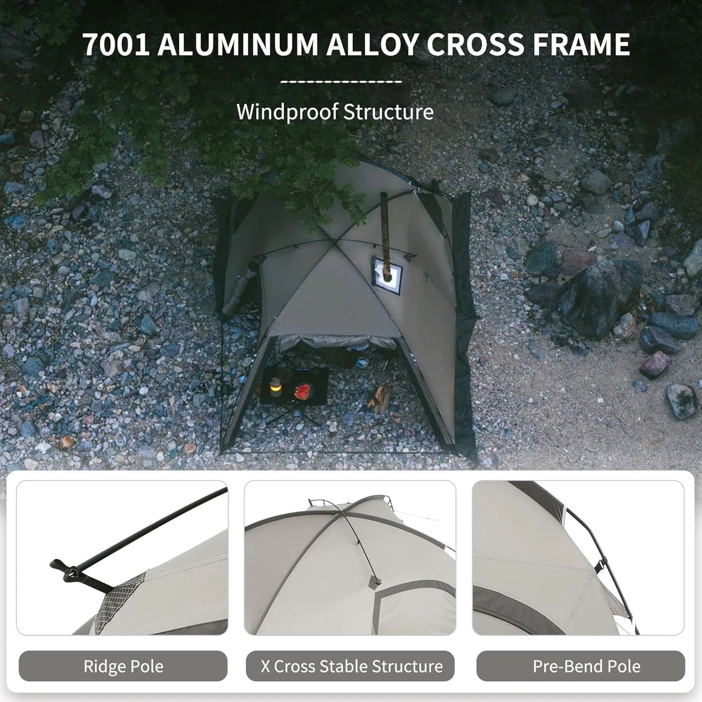 Massif Hot Tent with Stove Jack Waterproof Windproof 4 Season Tent 2 Person Cold Weather Winter Tents for Camping