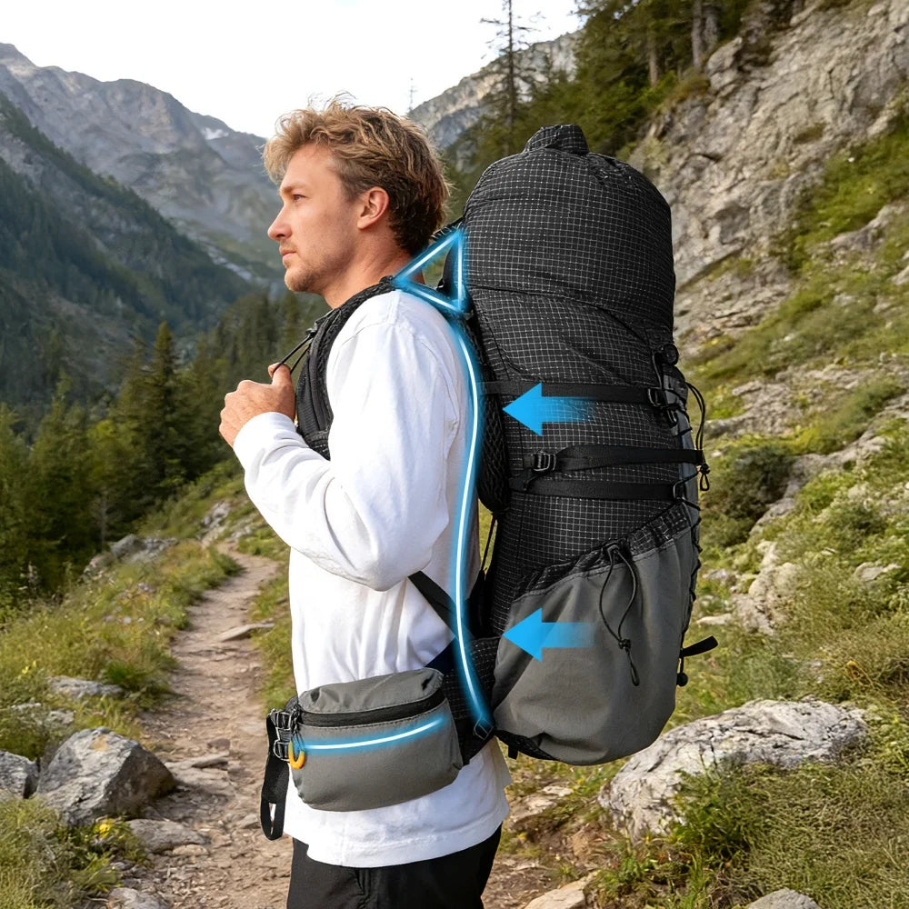Internal-frame Hiking Backpcack: 50L / 60L / 70L Roll Top Lightweight Travel Backpack with Rain Cover for Men Women Hiking Camping Backpacking