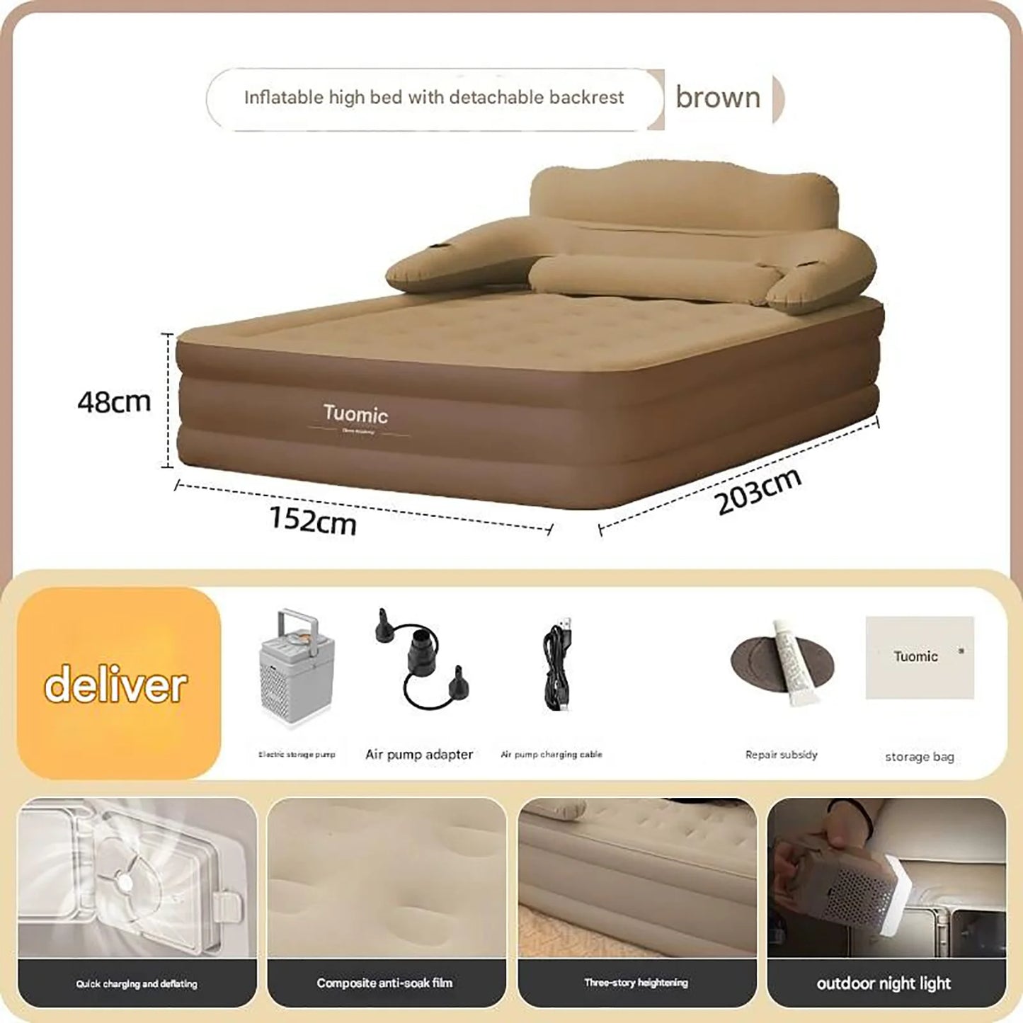 2 Person Built-In Pump Camping Mattress PVC Automatic Inflatable Increased Height Thickened Indoor Outdoor Lazy Sleeping Mat