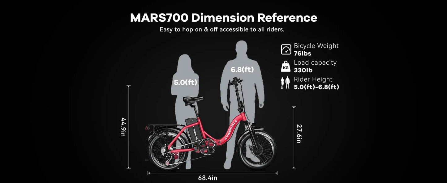 1000W Peak Electric Bike for Adults Foldable 28+MPH 80Miles Removable Battery Fat Tire Off-road E-bike EK4 EK5 Mars700