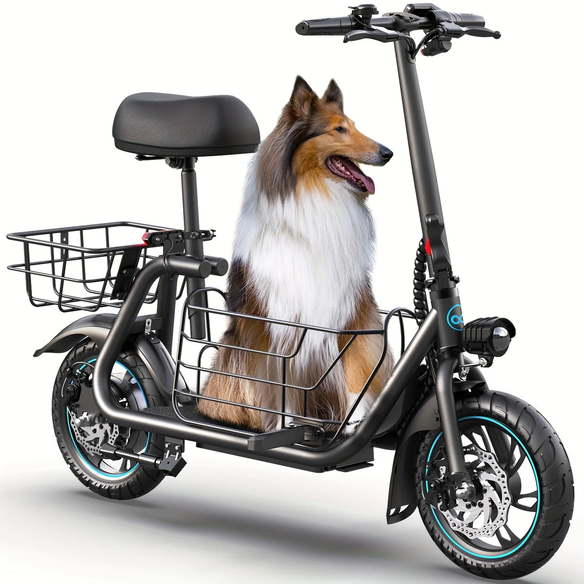 Electric Scooter with Basket for Pet, 3 Riding Modes Foldable Electric Scooter for Adults - up to 20 Miles 18.6MPH