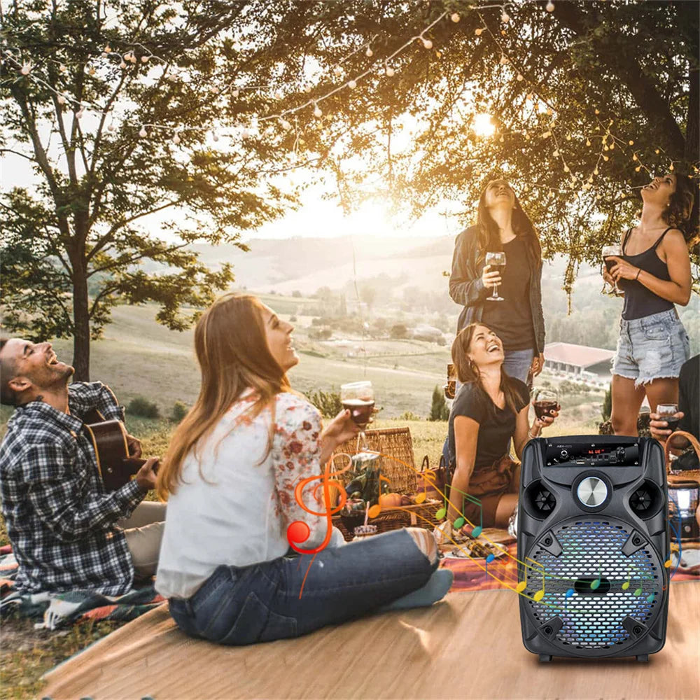 1100W Portable Bluetooth Party Speaker 8" Subwoofer w/Stand Sound System Dj Karaoke RGB Light Rechargeable Speaker with Mic