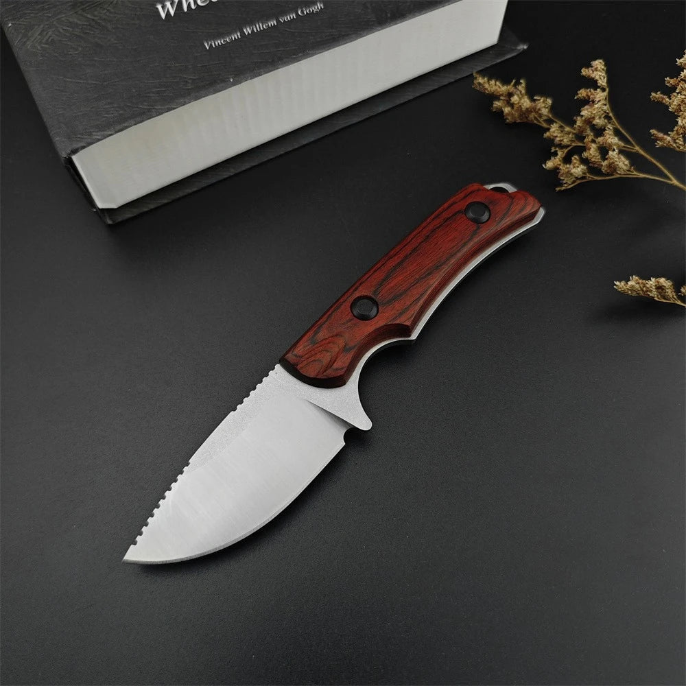 Brand-new Compact Multi-purpose Fixed-blade Knife Leather Sheath Featuring 8Cr13Mov Blade Sturdy Wooden Handle Everyday Knife