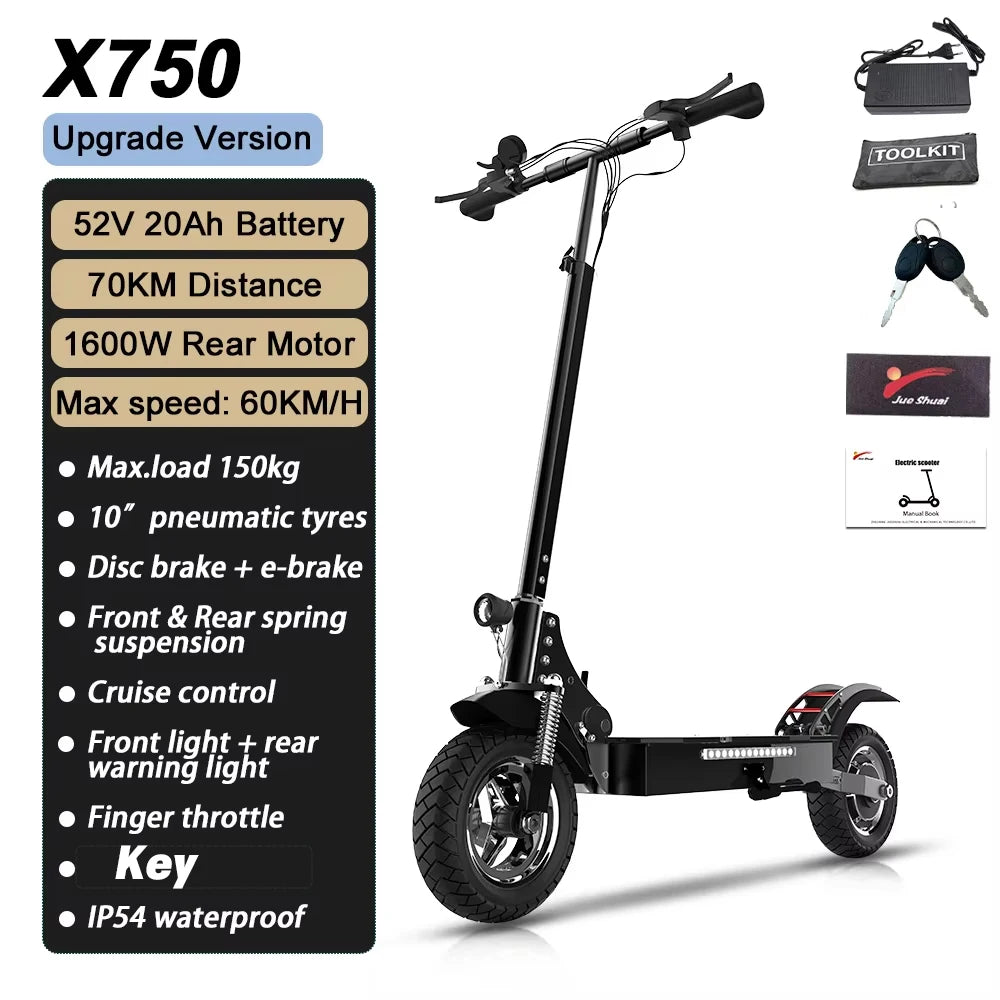 60-85KM/H Fast Electric Scooter for Adults, 1200W-6000W High Power E Scooter Single/Dual Motor, 48V 52V 60V 72V Long Range 40-100KM, 10Ah-30Ah Battery, 11 Inch Off Road Fat Tire All Terrain Electric Scooter with Dual Suspensi