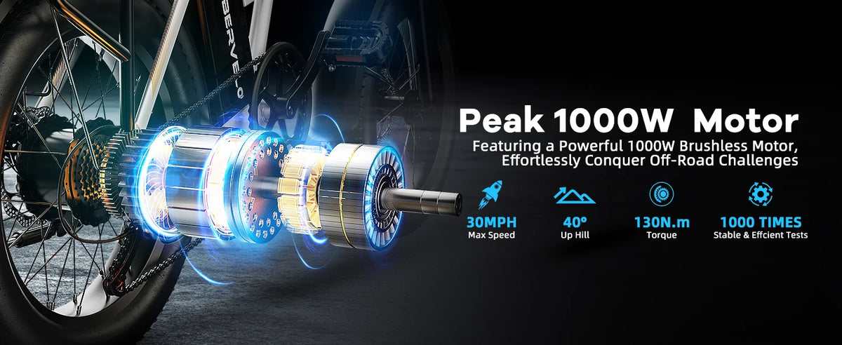 Cybervelo 20” Fat Tire Removable Battery E-Bike 1000W Peak 48V20.8ah 7-Speed Shift Electric Bike 28+MPH 80Miles Long Range EK4